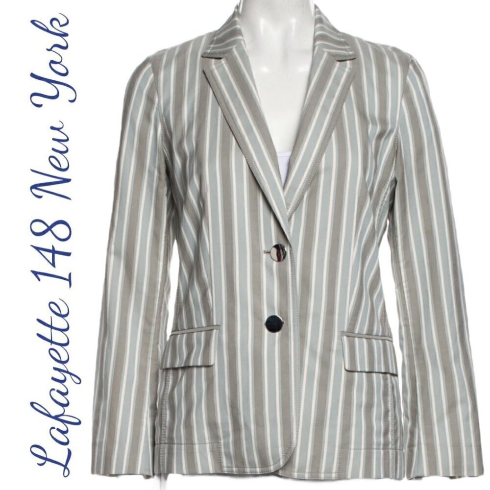 LAFAYETTE 148 NEW‎ YORK Vangie Vertical Striped Cotton Blend 2-Button Blazer, 4